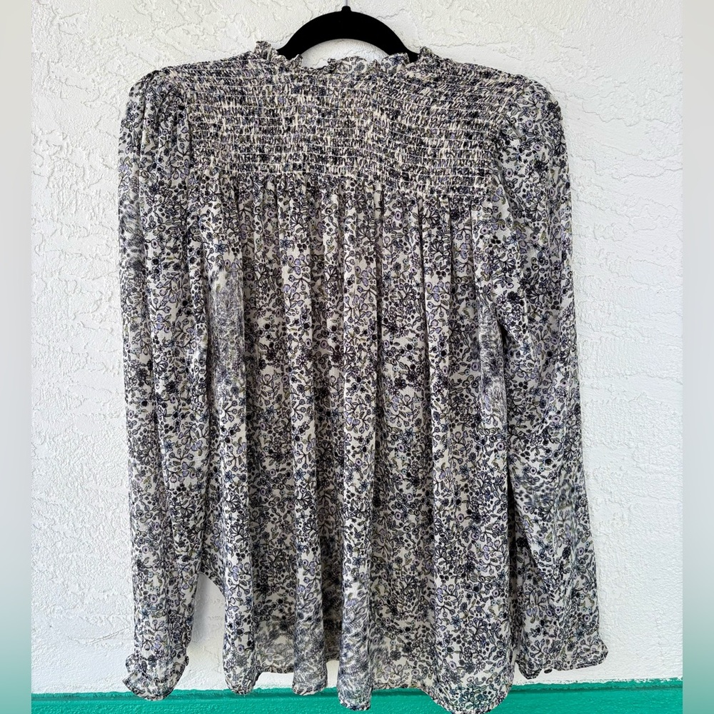 Free People Lela Large Long Sleeve Floral Sheer Smocked Blue Purple Top - Picture 5 of 11